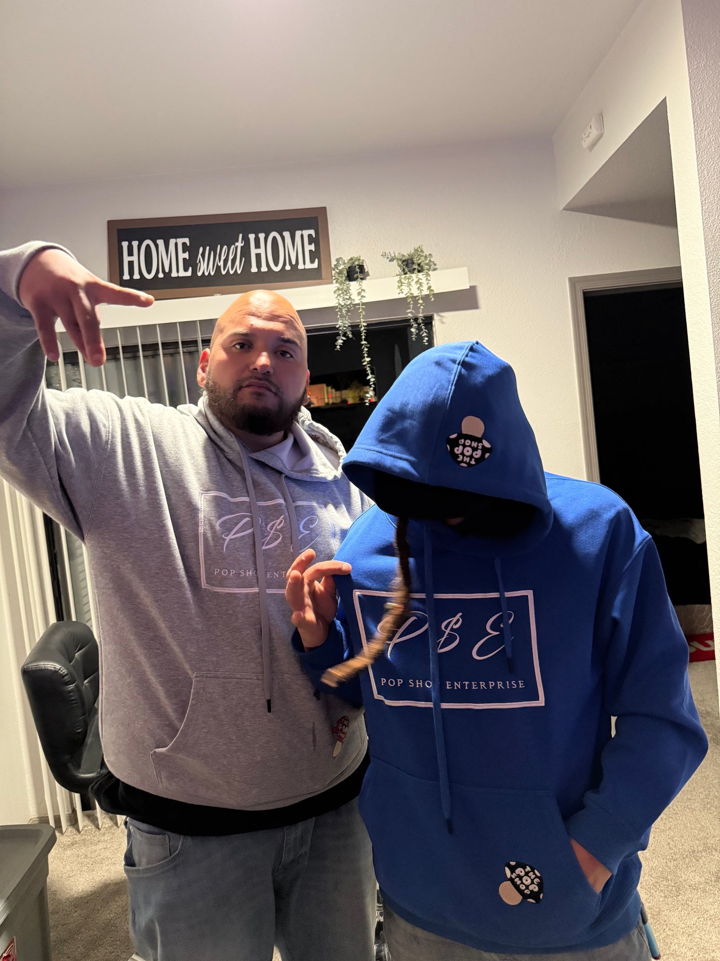 Blue P$E Hoodie with Black Mushroom Logo