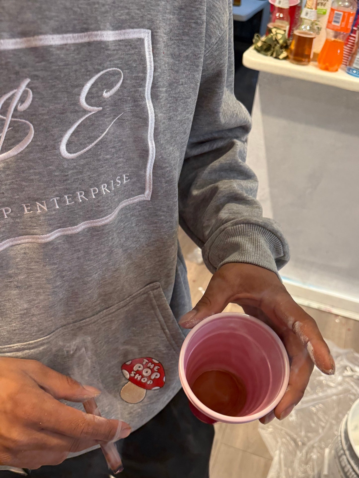 Gray P$E Hoodie with Red Mushroom Logo
